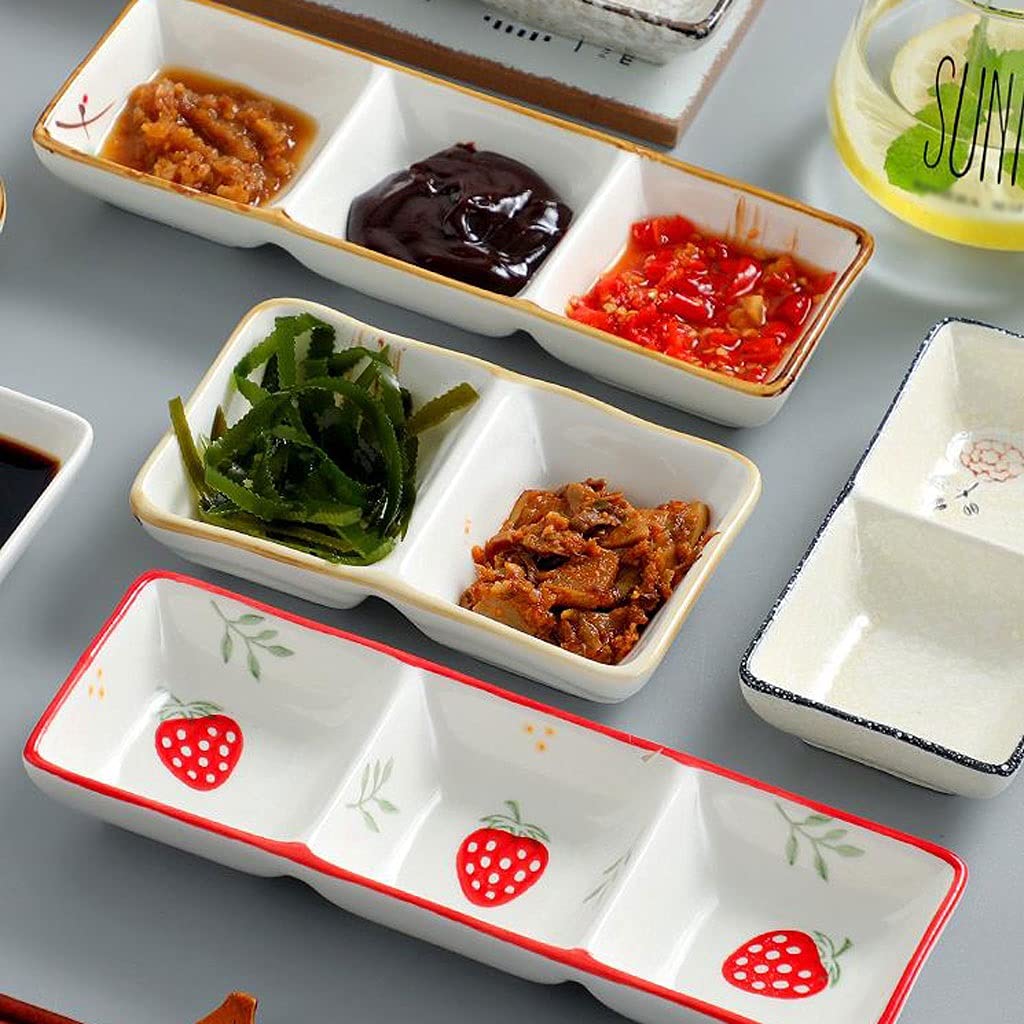 Saucenschale mit 3 Fächern, unterteilte Dip-Saucenschalen, Keramik-Vorspeisenteller für Essig, Vorspeisen, Ketchup, BBQ