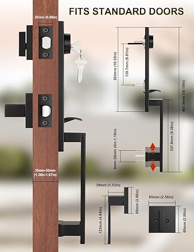 Miniatura 6 de Juego de manijas de escudo completo, manija de entrada de puerta delantera y cerradura de cerrojo de seguridad, cerrojo de un solo cilindro cuadrado