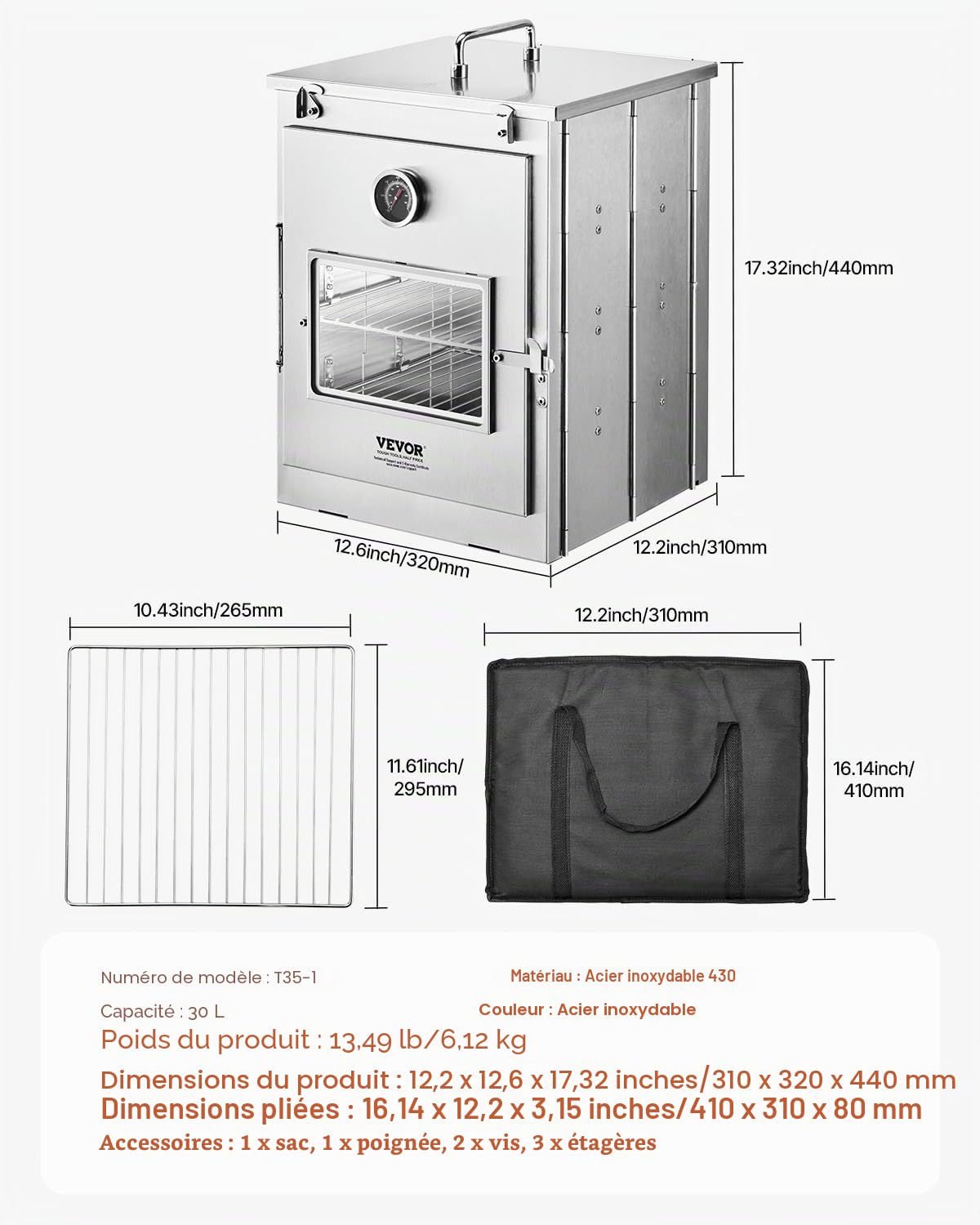 VEVOR Four de camping en plein air, réchaud de camping portable pour camping, jardin, pique-nique, cuisine en plein air