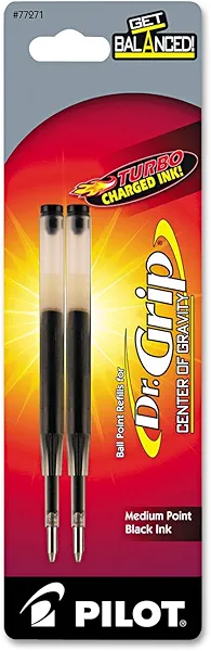 PILOT Dr. Grip Center of Gravity Ballpoint Ink Refill, Medium Point, Black Ink, 2-Pack (77271)
