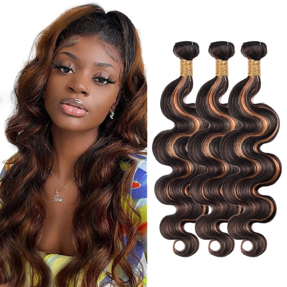 24 26 28 Inch P1B30 Bundles With Highlight Human Hair Bundles Ombre Body Wave Bundles 8A Peruvian Virgir Hair 3 Bundles Two Tone Black Mixed Wirh Brown Bundles Hair Weave 300g