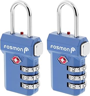 Fosmon TSA Approved Luggage Locks, Suitcase Travel Lock with Push Release Button for Extra Security, 3 Digit Combination Padlock for Gym Locker, Backpack Zipper Anti Theft, Gun Case - Blue, 2 Pack