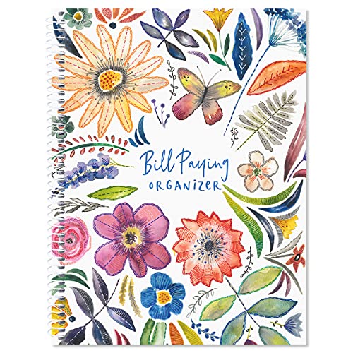 Current Embroidered Florals Bill Paying Organizer Book-9' x 12” Personal Account Book,Spiral Bound,14 Storage Pockets,32 Label Stickers, Monthly Finance & Payment Management Tracker for Home & Office