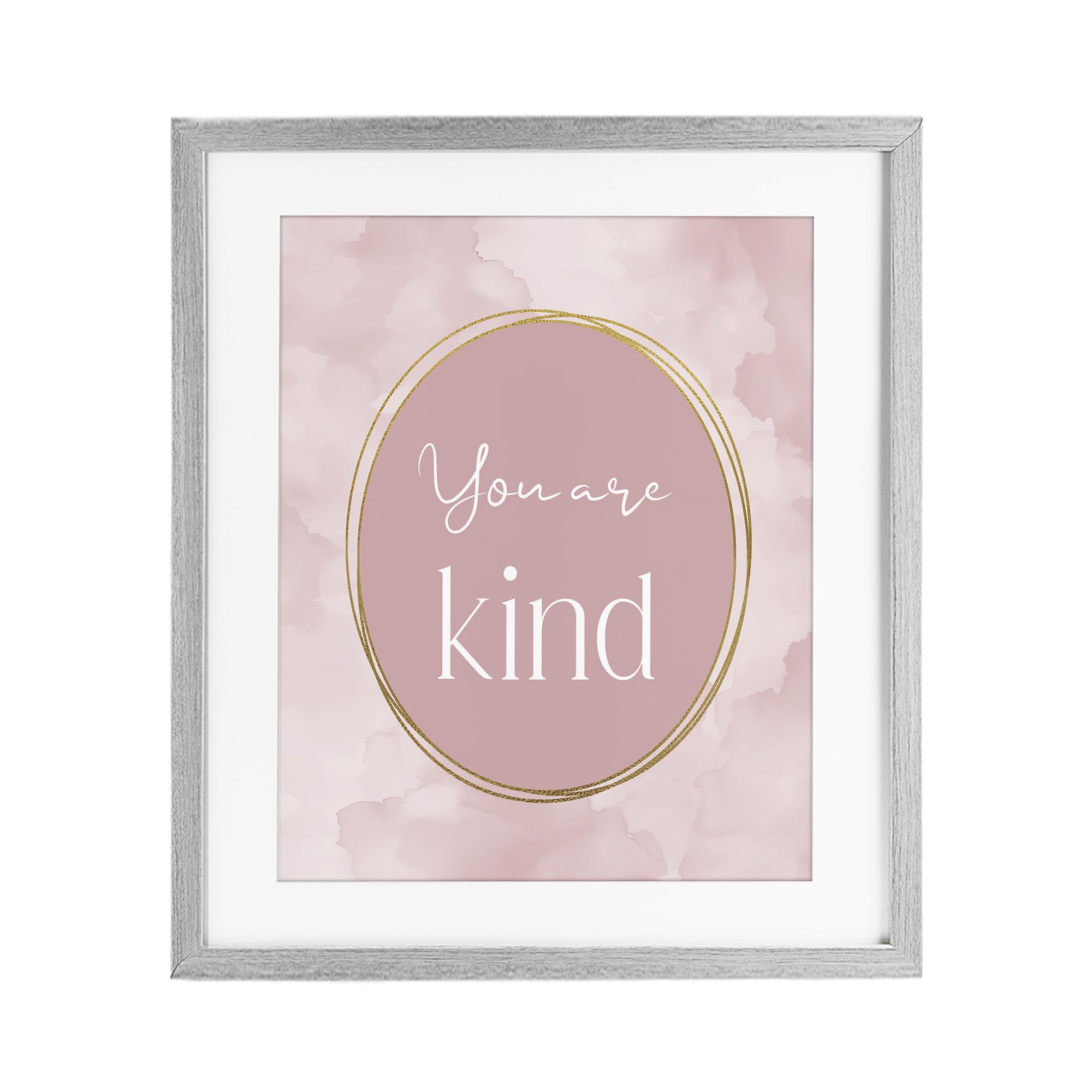 Stupell Industries You Are Kind Affirmation 'Pink Golden Affirmation', Framed Print Under Glass, Gray, 17 X 21 Inches, Easy To Hang And Sturdy, Made In Usa, By Christine Simpson Art