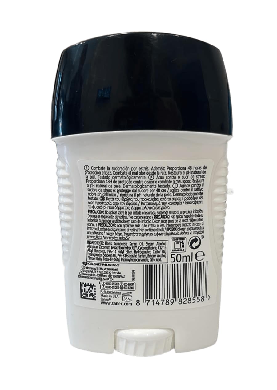 Sanex Men Stress Response Deodorante Stick da uomo, confezione da 12 x 50 ml, fino a 48 ore di protezione contro il sudore e l'odore, 0% alcool, deodorante antitraspirante