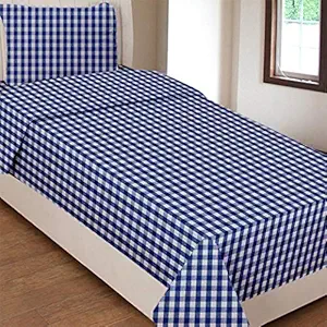 AIRWILL Cotton Gingham Checks 200 GSM Single Bedsheet with 1 Pillow Cover (Blue, Pack of 1 Set)