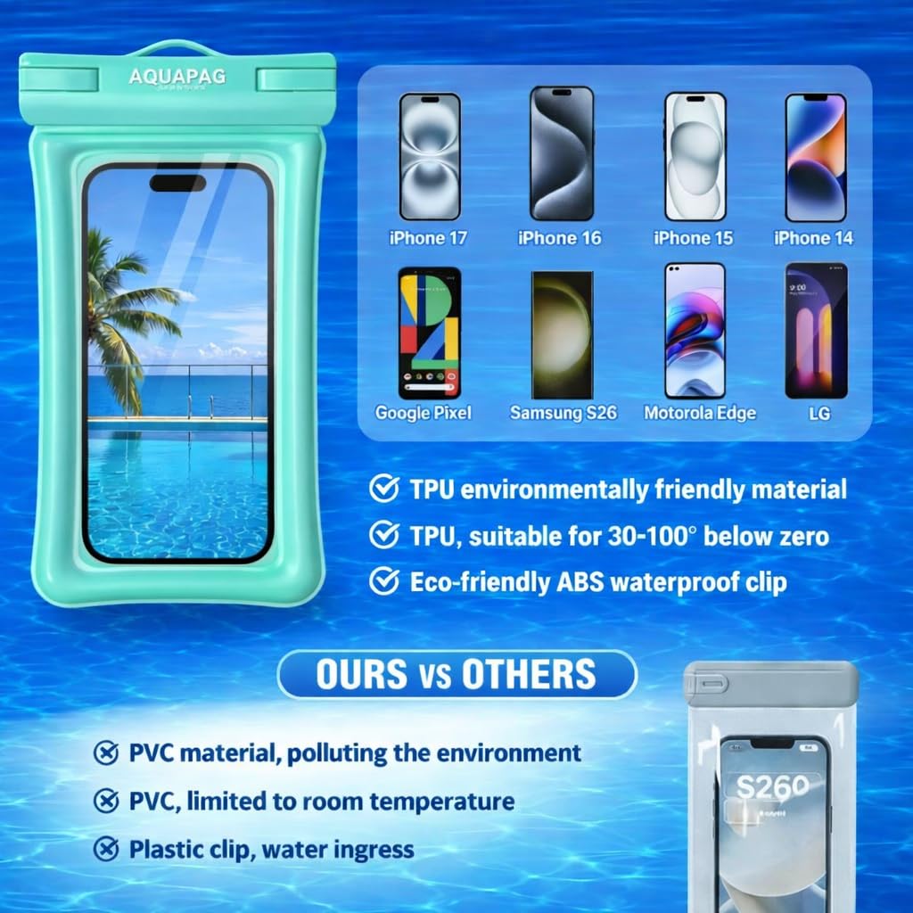 Nephi IP68 Funda Impermeable para teléfono, 2 Piezas, hasta 20 cm, Ajustable con cordón para el Cuello, Funda de teléfono Impermeable Flotante para Vacaciones, Playa, Piscina, artículos Esenciales de