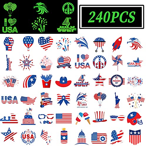 4th/Fourth of July Tattoos for Kids, Glow in the Dark Tattoos Patriotic Tattoos Patriotic Party Decorations Favors Supplies 48 Designs for Fourth of July Party, Independence Day Party
