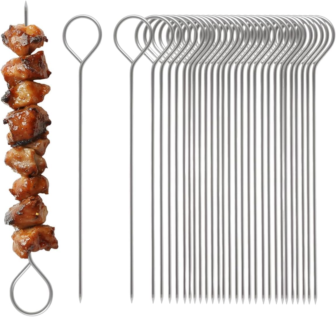 60 Pieces Air Fryer Skewers, 10 cm Metal Skewers for BBQ
