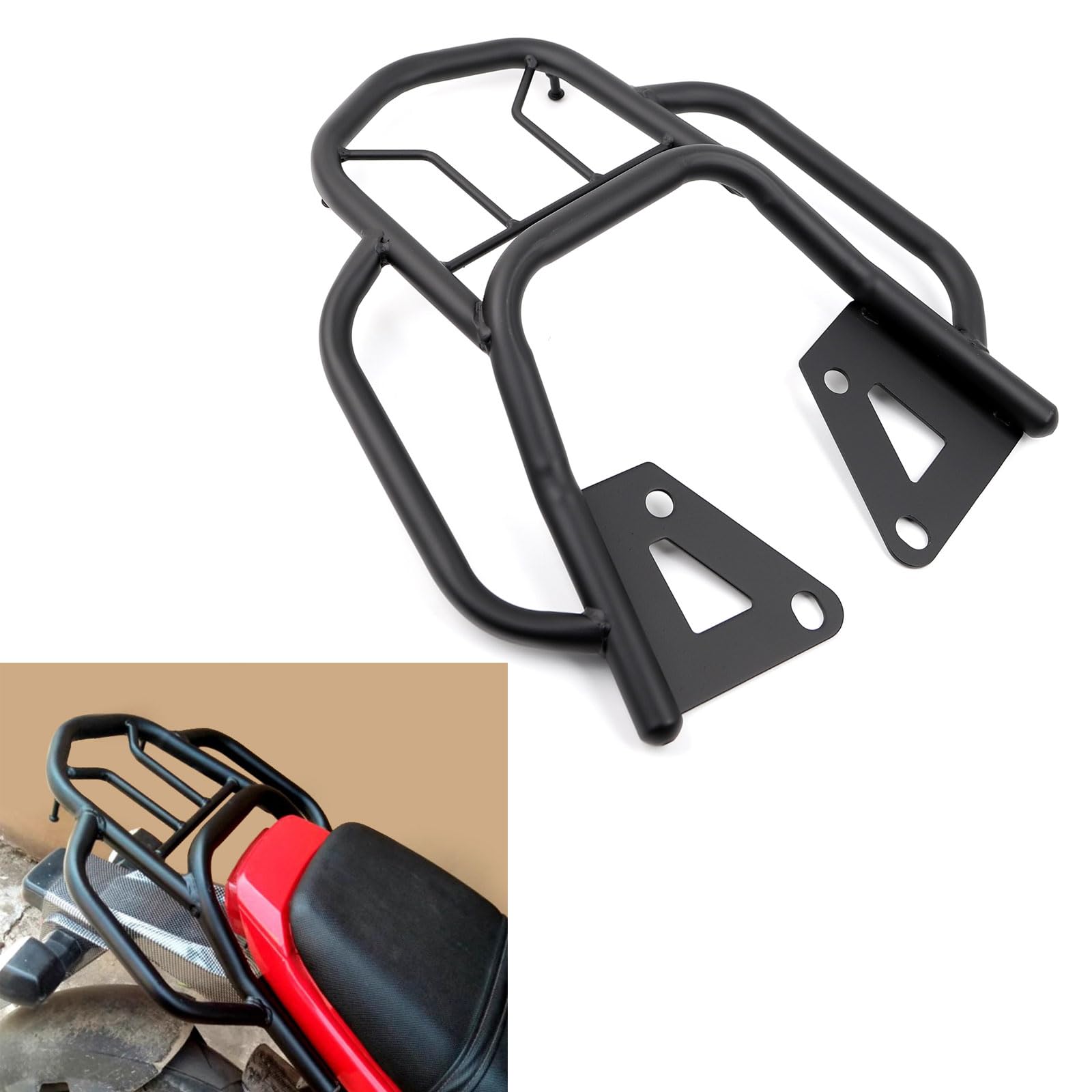 Mokuo Motorcycle Rear Luggage Rack with Handrail in Heavy Iron Material Compatible with Honda Grom Msx 125 SF 2013-2016,Black Color