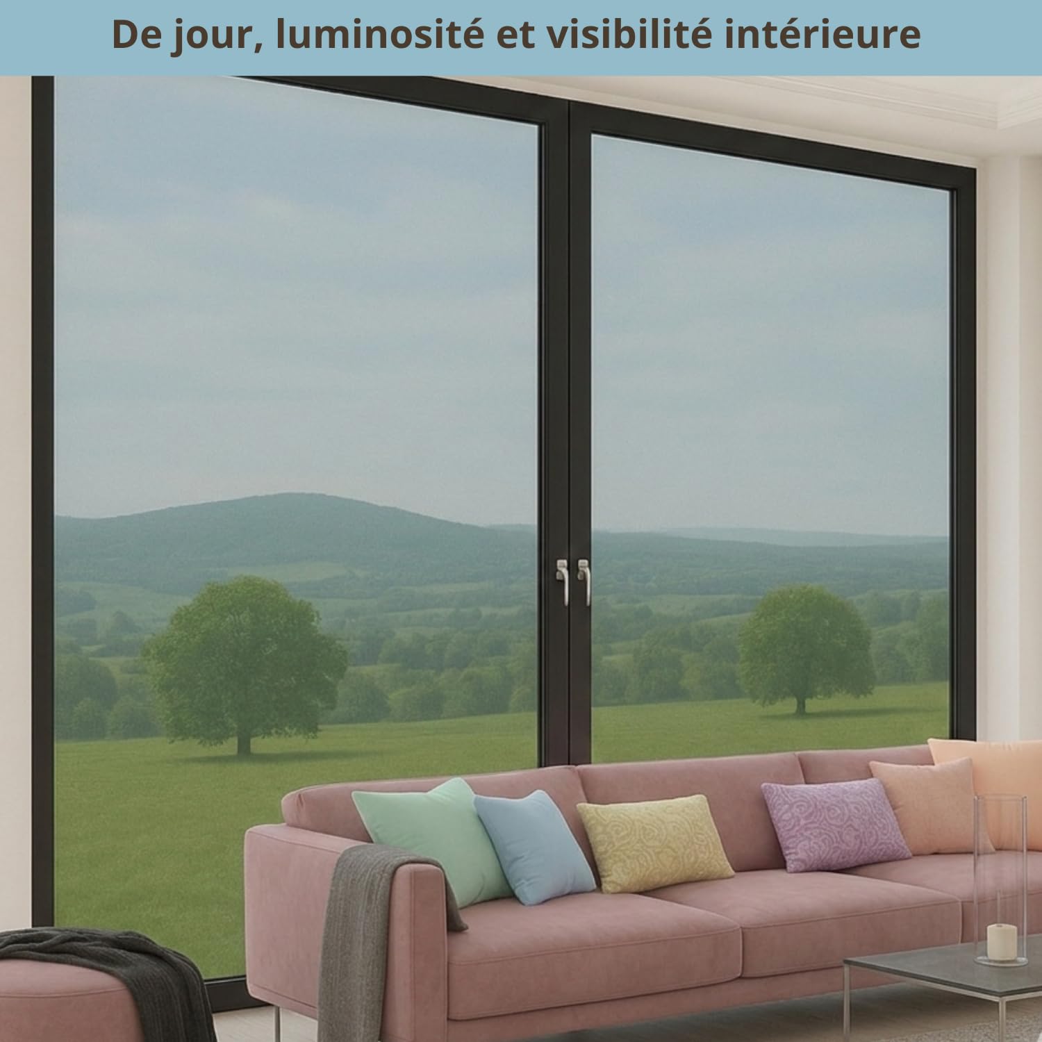 Film miroir pour vitres de confidentialité jour – (120 x 400 cm), anti-UV et contrôle de la chaleur, film occultant réfléchissant auto-adhésif professionnel fenêtres maison bureau, tenue forte sans