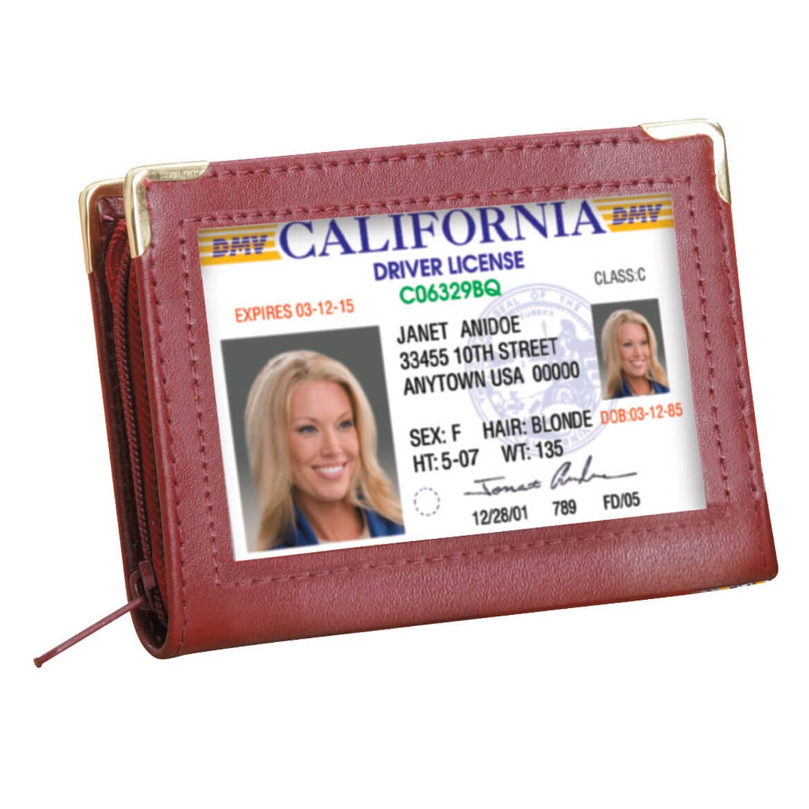 Dream Products Zip Up Security I.D. Credit Card Case, Burgundy