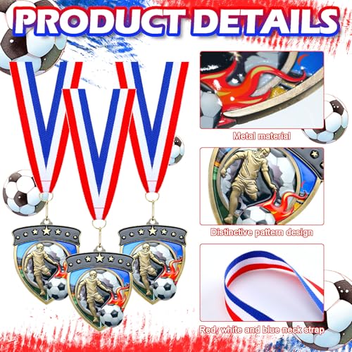 Remuuly 40 Pcs Award Medals Bulk Soccer Football Basketball Tennis Cheer Metal Winner Award Medals 3.35\'\' Shield Shape with Neck Ribbons Sport Team Participation Prize Gift (Soccer)