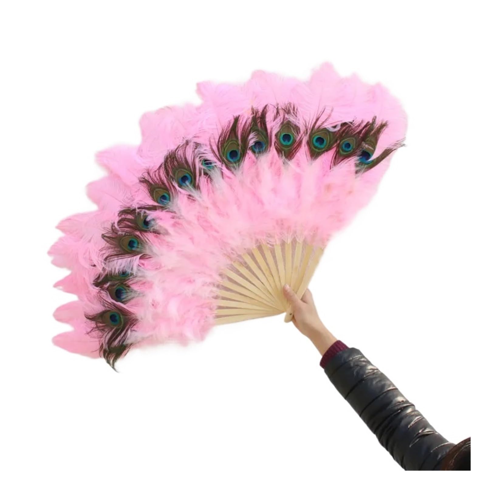 Ventaglio Piume 15 Ossa/1 Pezzo di Piume di Pavone, ventaglio Artigianale, Celebrazione, Festa, Matrimonio, Danza, Spettacolo, Puntelli, Piume, ventaglio(Pink)