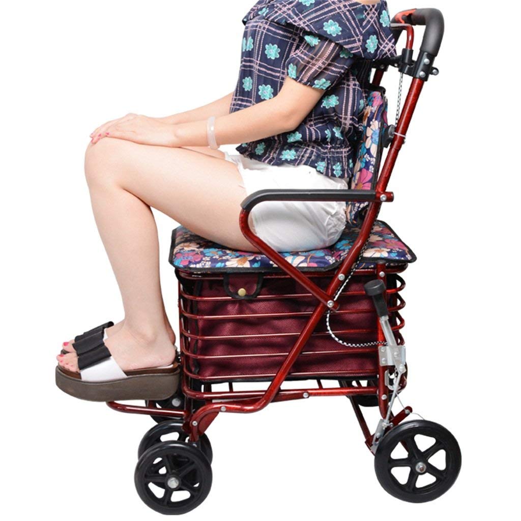 Wielofunkcyjny wózek na zakupy Wózek dla osób starszych Little Pull Car Starsza taczka może pchać i siedzieć Składany chodzik Cztery skutery do przechowywania Wózki ręczne Comfortable anniversary