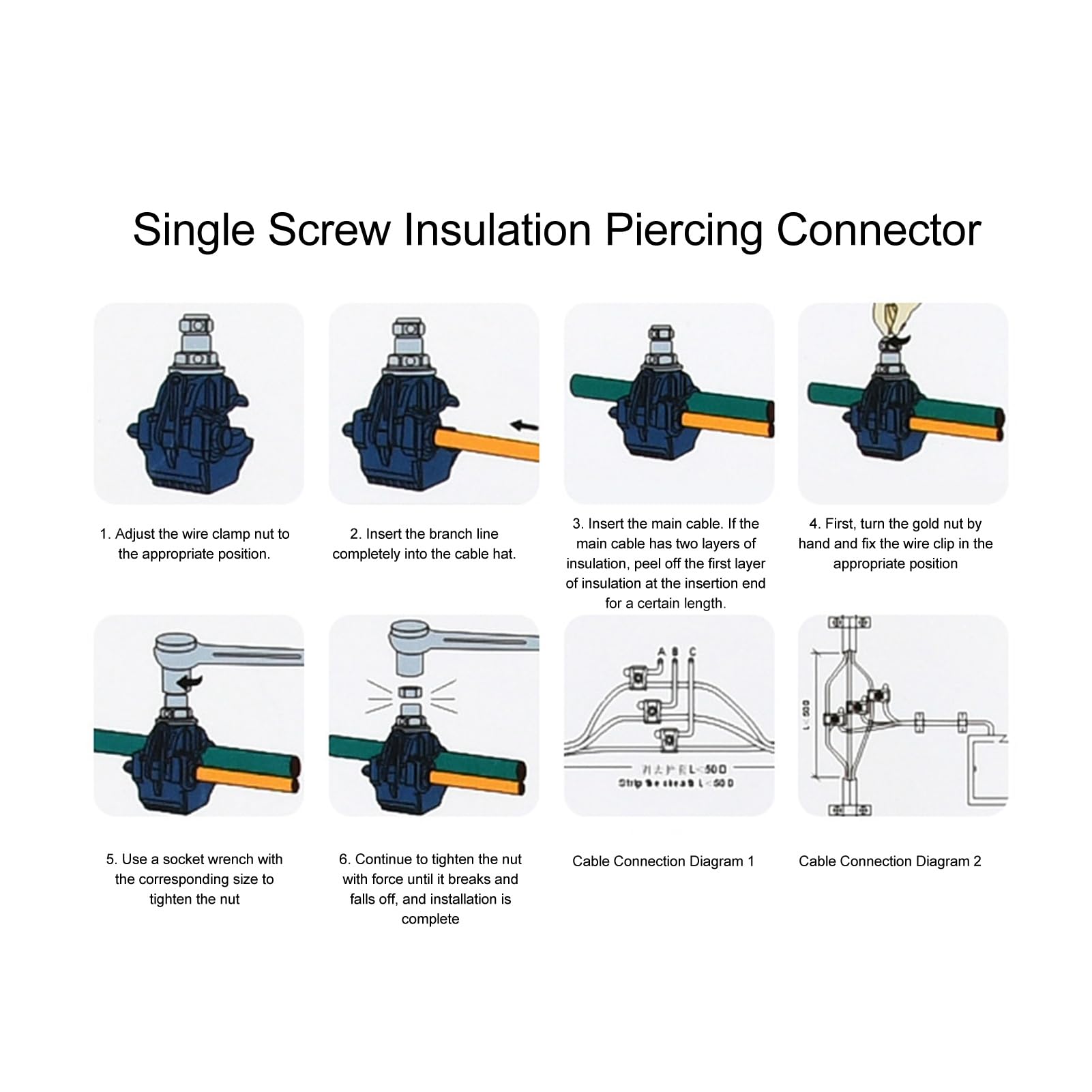2Pcs Insulation Piercing Connector, 1KV No Peeling Piercing
