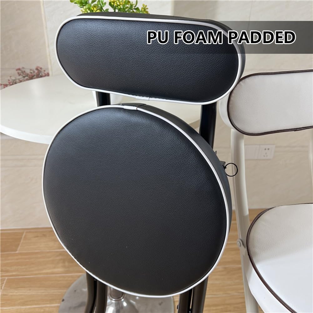30In Folding Stool with Round Foam Padded Backrest, Foldable Tall Kitchen Chair for Adults Indoor Use, White 70cm/28in,White-75cm/30in
