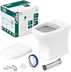 Celite, Kit de bacia convencional rimless com assento PP softclose e itens de instalação Vip, branco