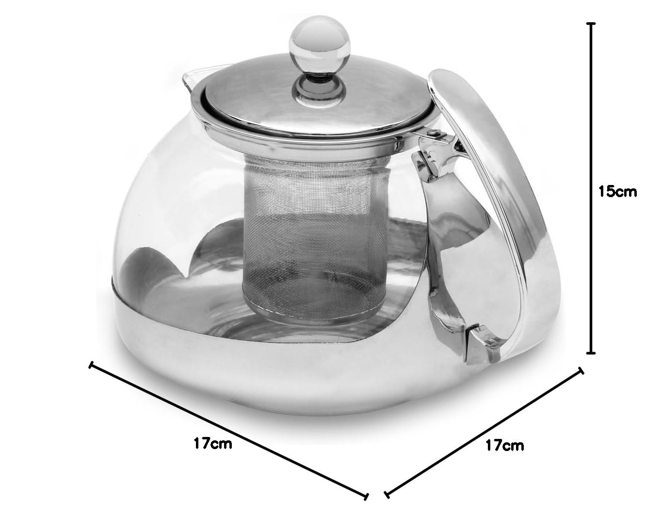Monzana Teiera in vetro con infusore 1,2L acciaio inox 4 tazze da tè doppia parete lavabile in lavastoviglie bollitore te resistente al calore