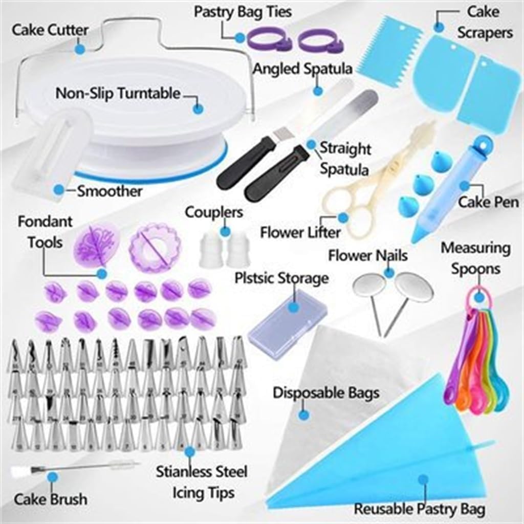 144 Piece Cake Turntable Baking Set with Decorated Mouth Silicone Mafen Cup Flip Sugar Carving and Painting Pen