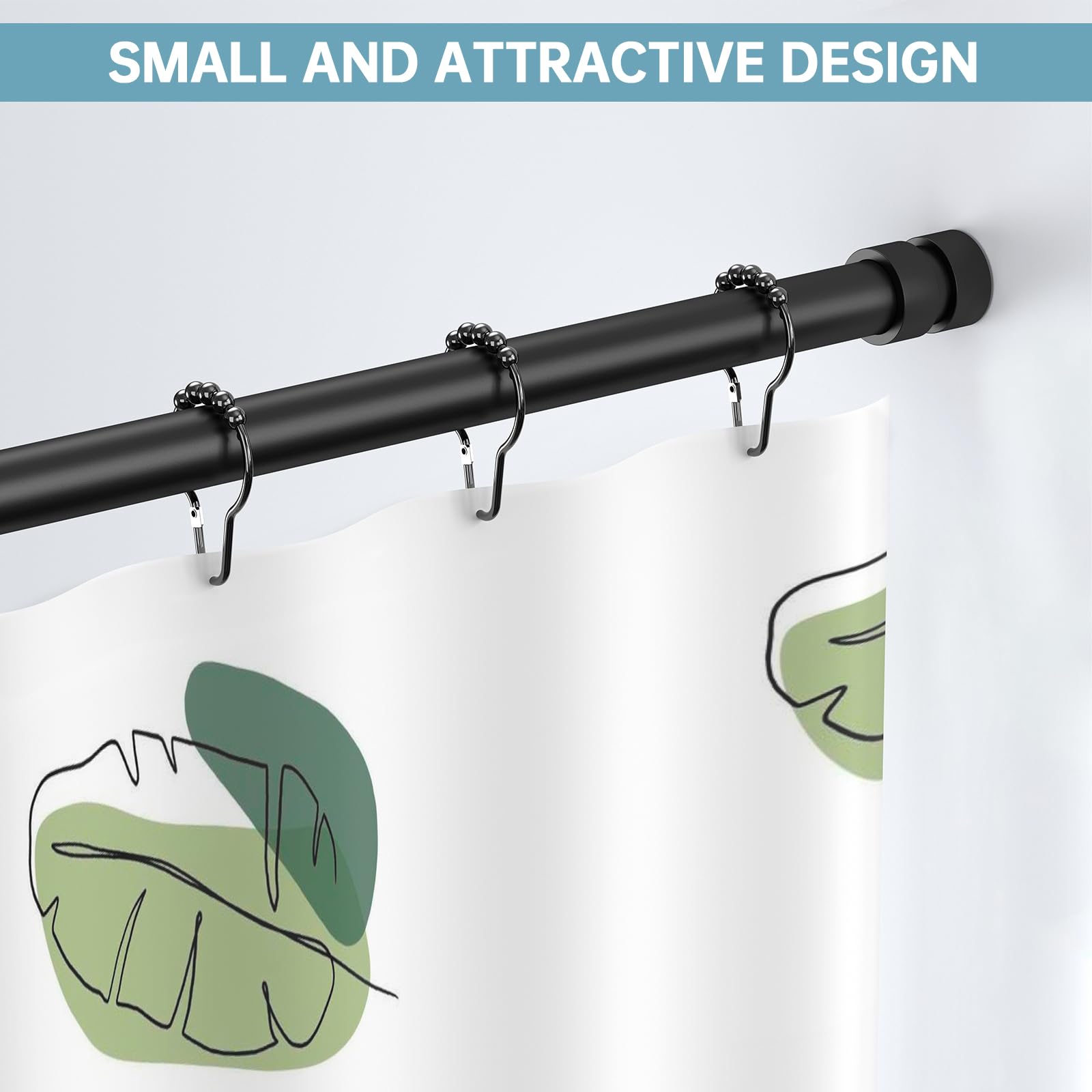 Tension Shower Curtain Rod Adjustable 47 to 56 inch - Spring Tension Shower Rod, Matte Black