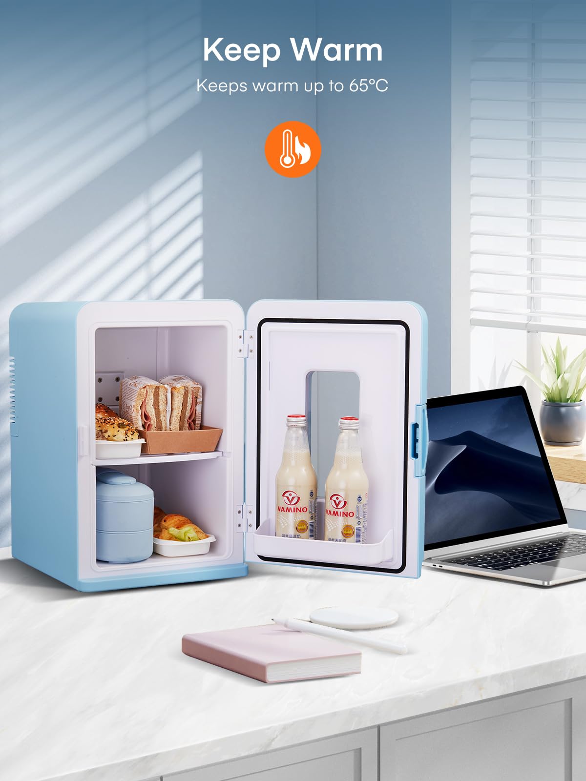 FOHERE Mini Frigo 2 in 1, Frigorifero Portatile da 15 Litri con Funzione di Raffreddamento e Riscaldamento, 12V DC/220V AC per Auto, Uffici e Camere da Letto (Blu)