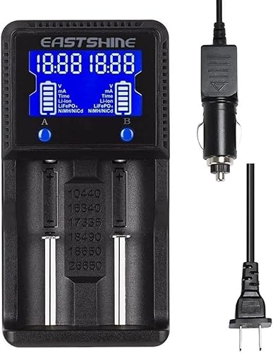 Miniatura 8 de EASTSHINE Cargador de batería inteligente universal 2 ranuras para baterías recargables 1.2V Ni-MH Ni-Cd AA AAA C 3.2V LiFePO4 3.7V Li-ion IMR 18650