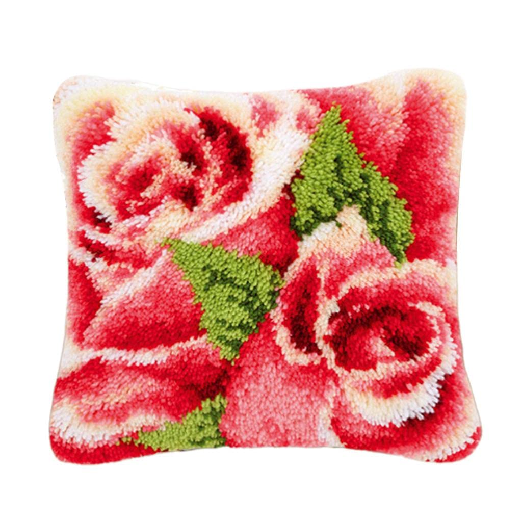 MYADDICTION Latch Hook Kits Pillow Case Cushion Cover Making Kit 17x17 Pink Flower Crafts | Needlecrafts & Yarn | Rug Making | Latch Hooking | Latch Hooking Kits-image-45