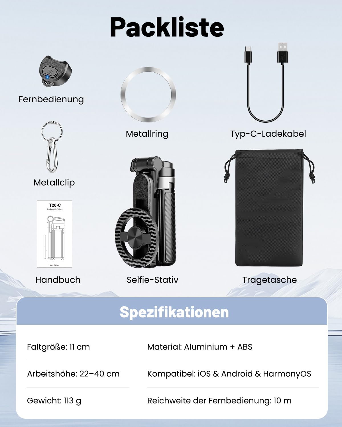 Victiv Magnet Selfie Stick & Handy Stativ, Ultratragbar Mini-Stativ für Smartphone, mit Abnehmbarer Fernbedienung und Magnetischer Ring für iPhone 17/16/15/14 Pro Max Mag-Safe, Samsung, Huawei Android