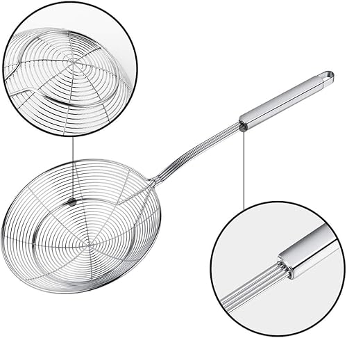 Miniatura 3 de Colador de araña, cuchara asiática de acero inoxidable con asa para freidora de cocina, pasta, espaguetis, fideos, 7 pulgadas
