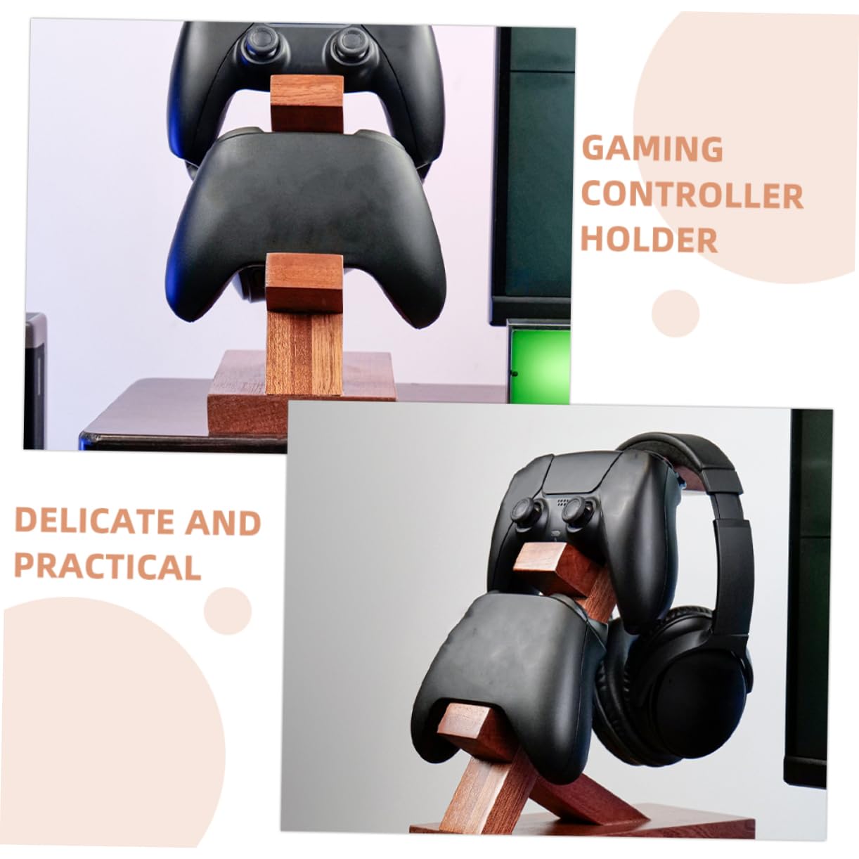 NUOBESTY Soporte Simple Auriculares Juegos Controlador para de Barrón de Madera Marrón Diseño Elegante para Exhibición Almacenamiento en Área de Entretenimiento Gaming