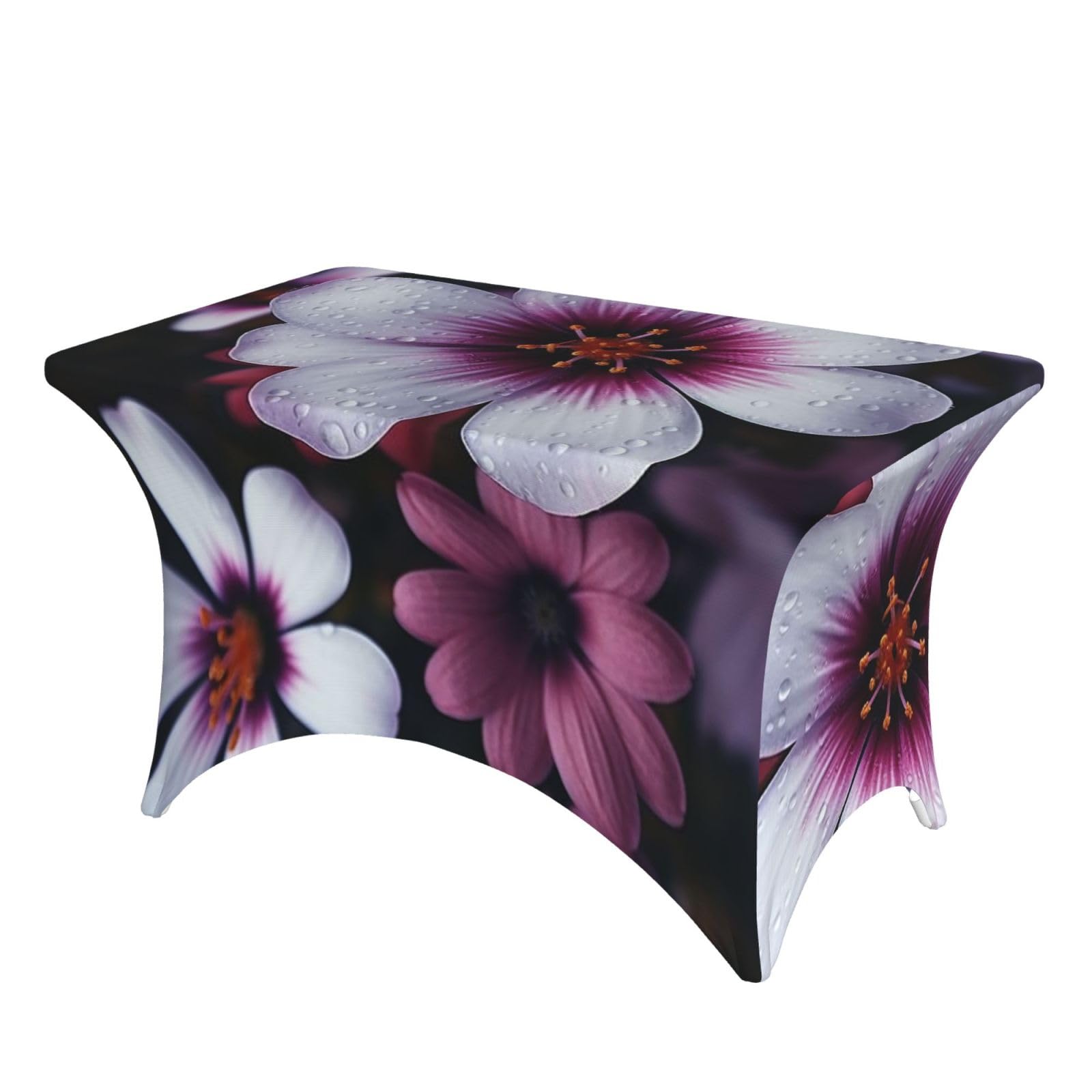 LKTPSKQRY 4ft Spandex Table Cloth For Rectangle Tables, Wrinkle Resistant Stretch Tablecloths Protector Blossom Flower Washable Patio Table Cover For Wedding, Party, Banquet, Picnic