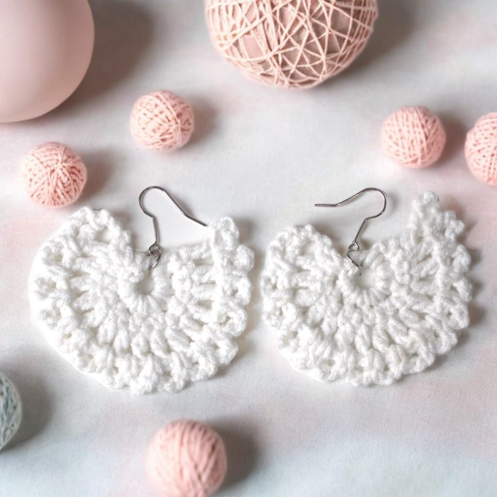 Handmade Crochet Earrings for Women - Lightweight White Boho Fan Dangle Earrings, Vintage Lace-Inspired Statement Jewelry, Festival Fashion Accessories, Eco-Friendly Gift, Summer & Casual Style image 2