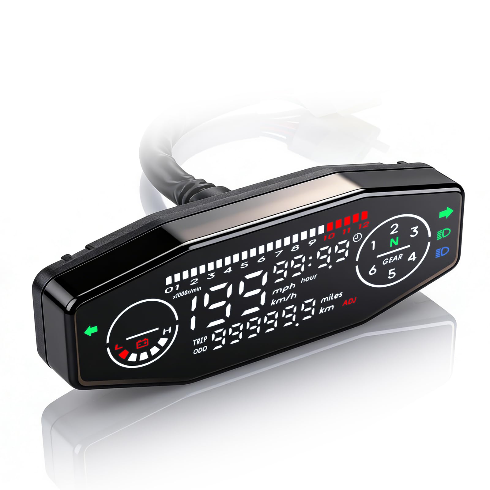 Compteur de Vitesse Numérique Universel pour Moto, Compteur de Kilomètres avec Capteur Tachymètre Numérique avec Écran LCD Odomètre, Jauge de Vitesse pour 1 2 4 Cylindres
