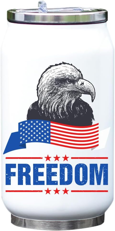 Freedom USA Flag Bald Eagle Graphic Vacuum Thermal Beverage Bottle Thermos White