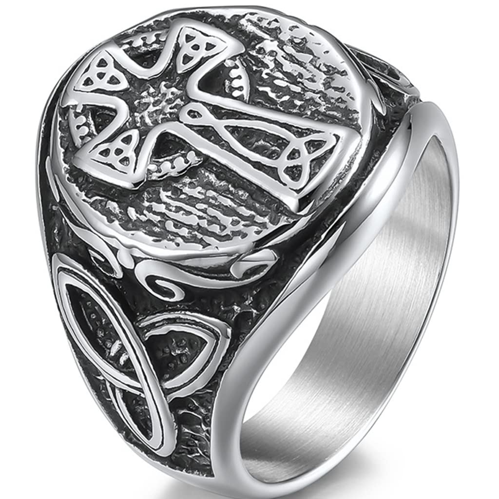 Jude Jewelers Retro Vintage Stainless Steel Christian Cross Celtic Knot Biker Vikings Cocktail Party Ring