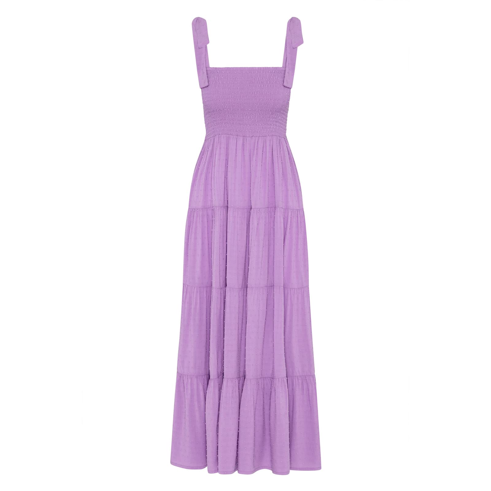 kinstell Women's Summer Boho Spaghetti Strap Square Neck Ruffle Casual Flowy Long Dress Beach Swing Party Maxi Dress