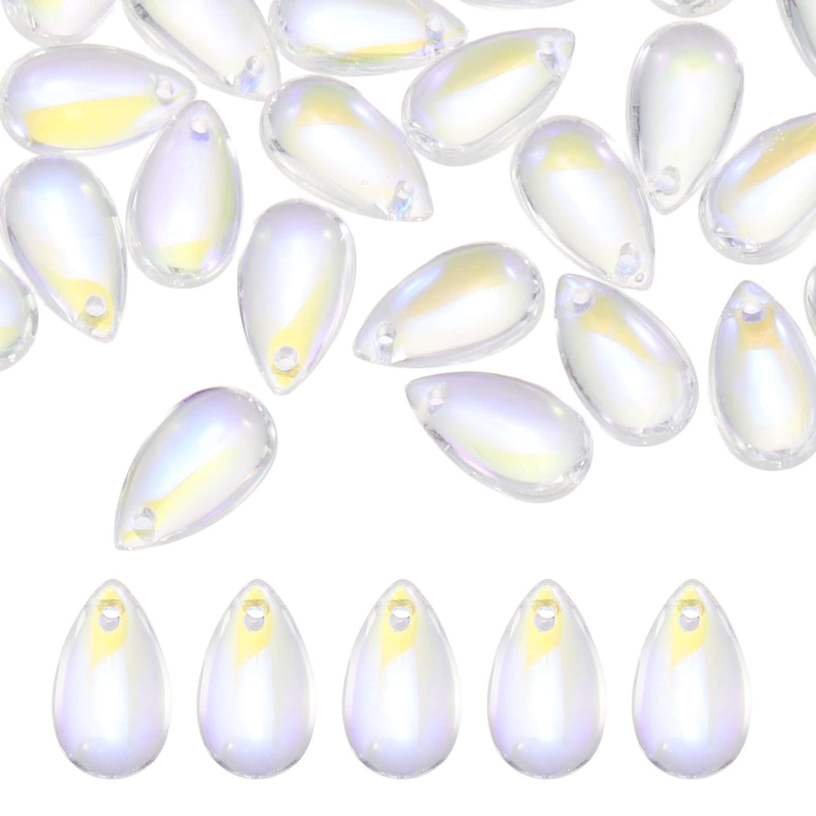 PATIKIL Teardrop Beads, 50Pcs Crystal Tear Drop Top Drilled Pendants Charm Teardrop Czech Glass Beads for DIY Jewelry Making Bracelets Necklace Earings Craft, AB Transparent Colors — image 1