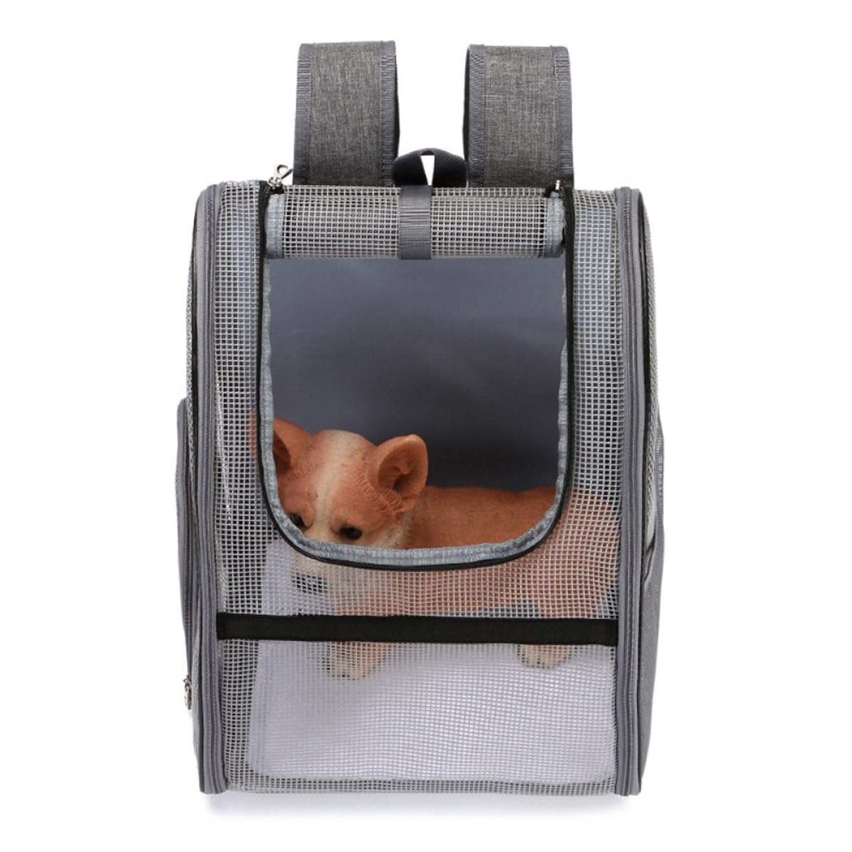 Homoyoyo Mochila para Mascotas Negra Tamaño L Mochila Bandolera Transpirable de Malla Portátil para Gatos y Perros hasta 15 Kg Ventana Enrollable para Ventilación y Correa Acolchada