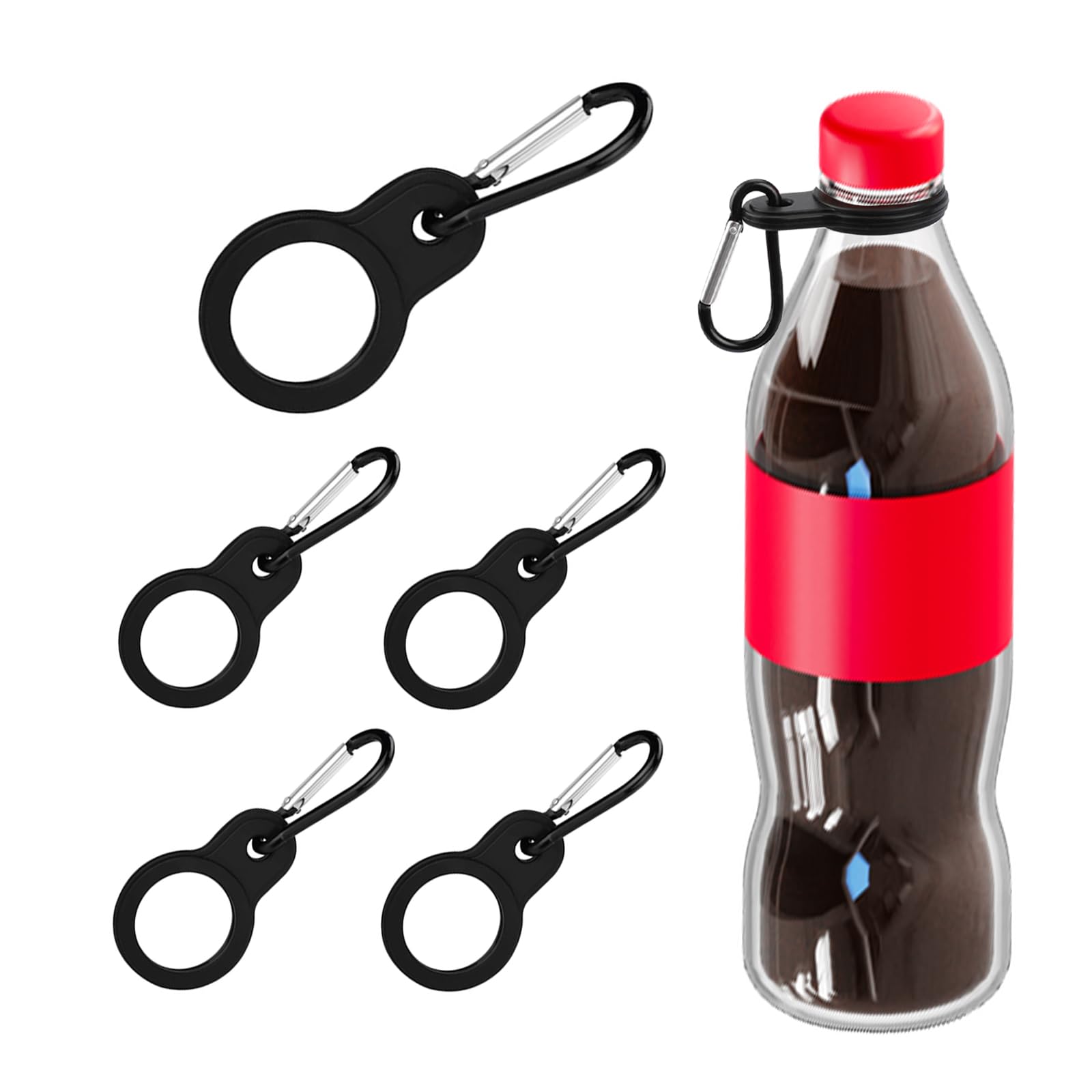 UAIAGM 5 Sets Water Bottle Clip Holder with Keychain Ring Silicone Bottle Carrier with Carabiner Clips for Purse Lanyard Bag Backpack Hook on Cap