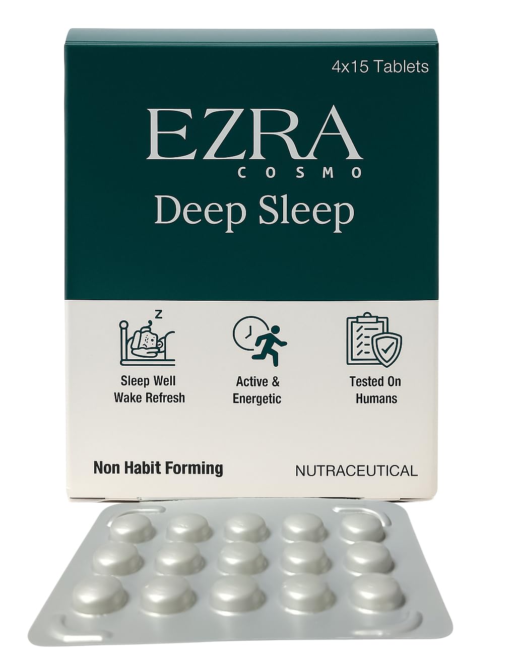 EZRA COSMO Deep Sleep Nutraceutical Tablets, Non-Habit Forming, 60