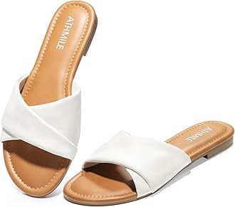 ATHMILESandals Women Dressy Summer Flat Comfortable Fashion Beach Cute Ladies Slides Leather Casual Dress Women's Sandals 2025 Size 6-11