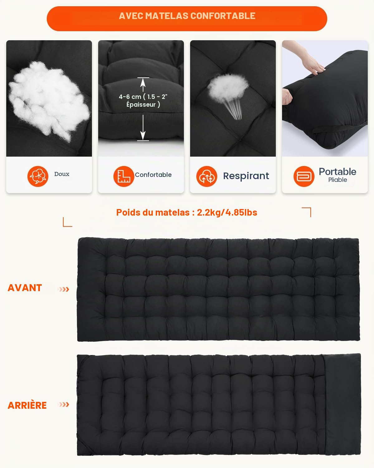 lit de Camp avec Matelas pour Adultes, 71/81cm lit de Camp Pliable 1 Personne Charge Jusqu'à 204 Kg pour Camping, Les Voyages, la Maison, Jardin