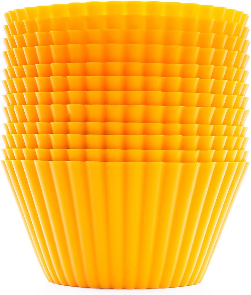 beicemania® Yellow Cupcake Cases Silicone Muffin Trays 12 Round Muffin