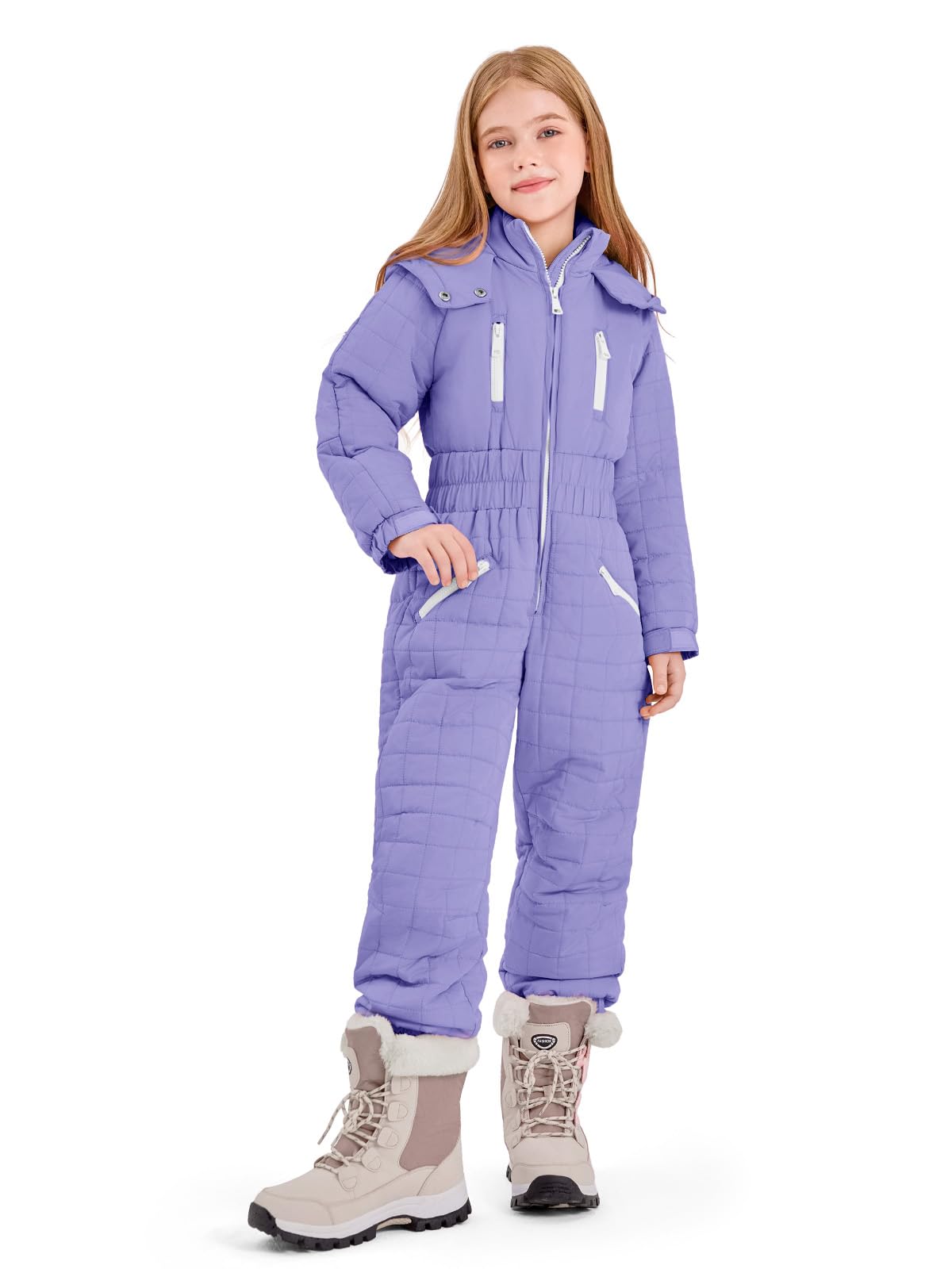 Haloumoning Kid Snowsuit Girls Hooded Waterproof Insulated Ski Suit