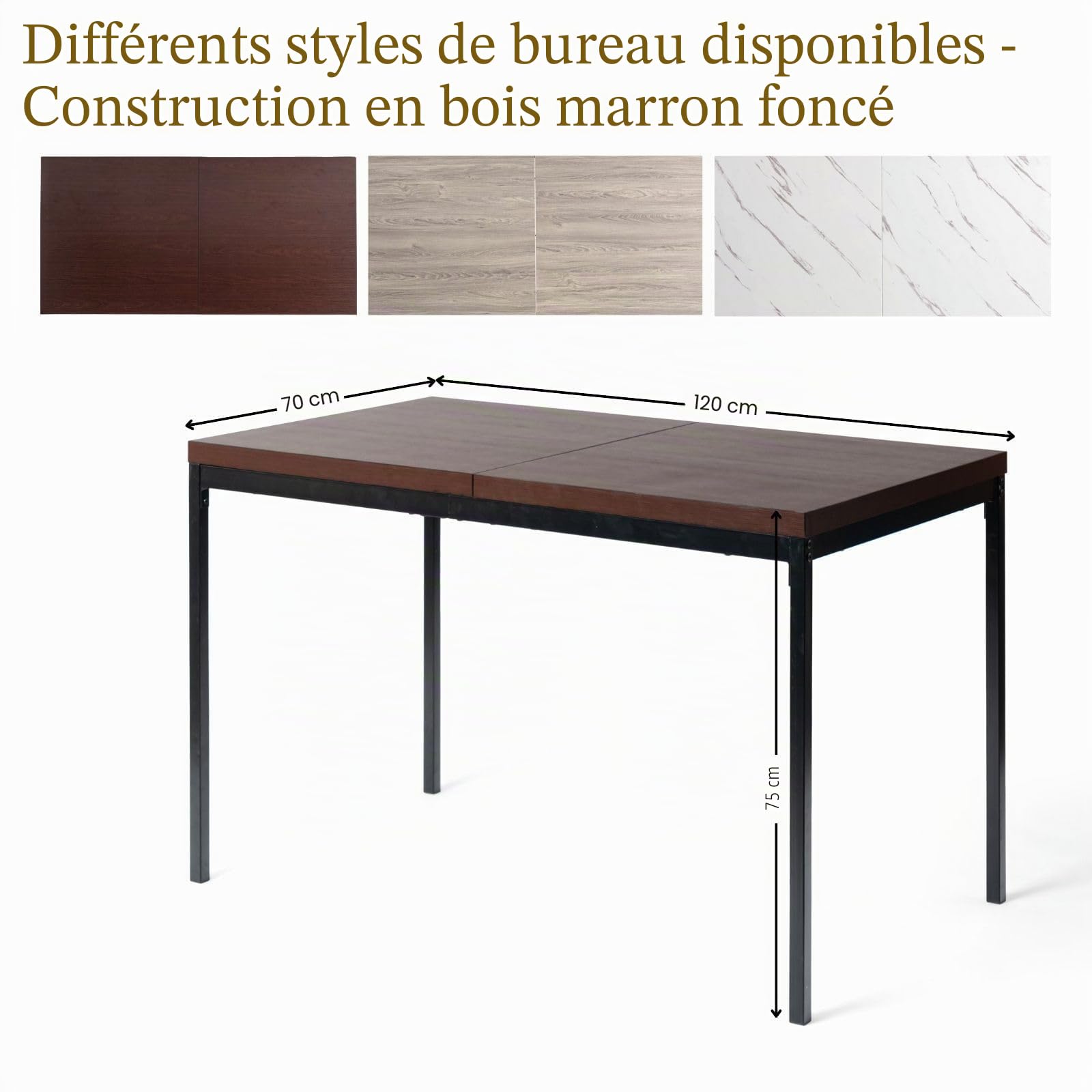 FurnitureR Table de conférence Moderne 120 x 70 cm | Plateau MDF élégant et Structure en métal | Table de réunion pour 4 Personnes