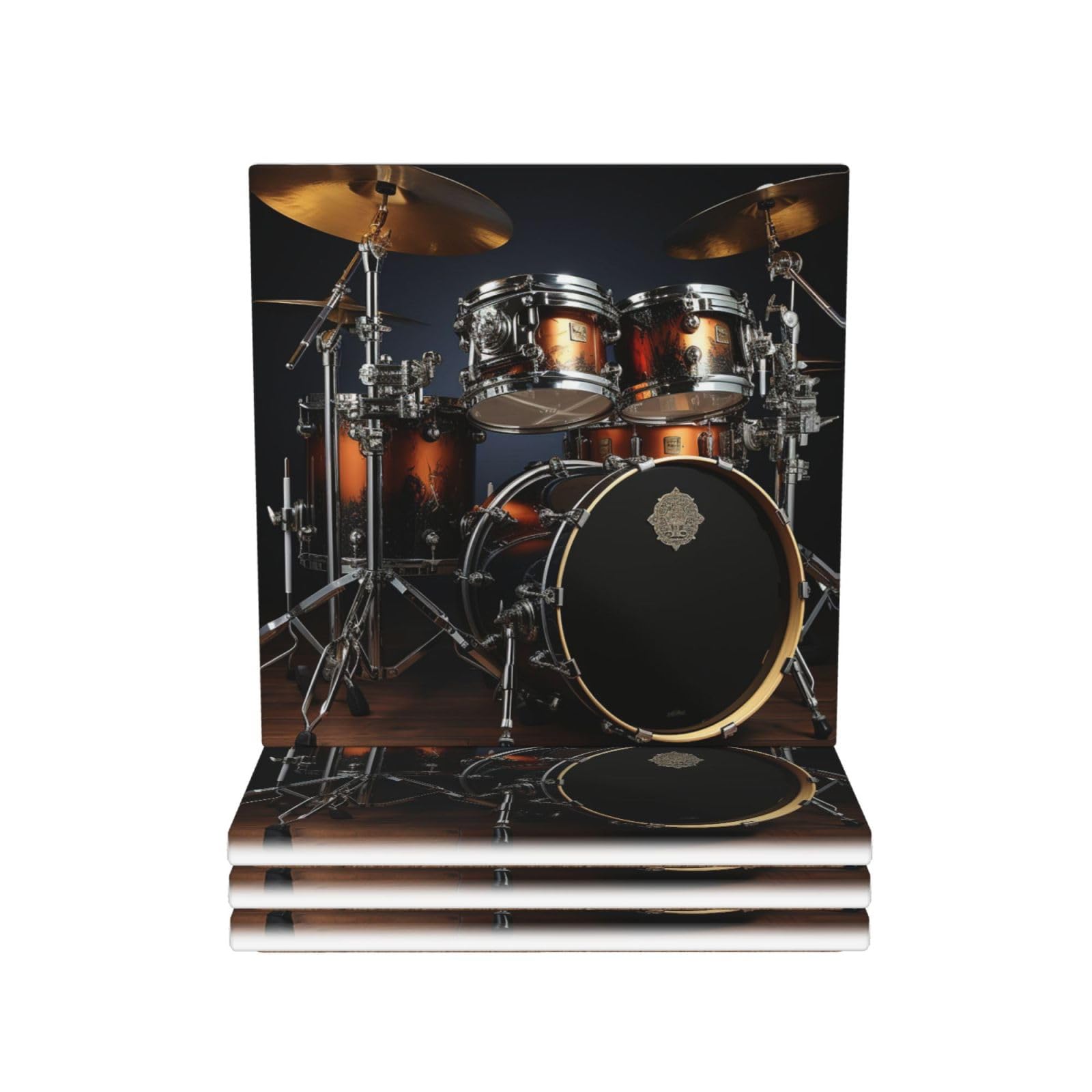 Drink Coasters Set of 4 Ceramic Coaster Drum Set Coasters for Drinks Cups Mugs Mat Pads Absorbent Non-Slip Decorative Cup Coaster for Coffee Table Kitchen Bar Home Decor