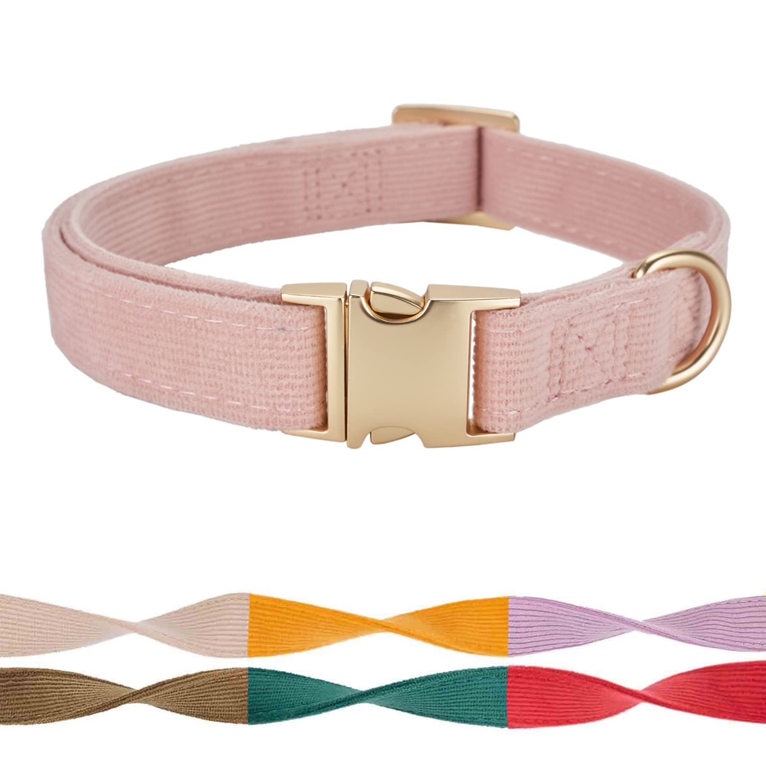 Petiry Soft Dog Collar with Safety Metal Buckle Adjustable Durable Comfort Velvet Corduroy Dog Collars for Large Dogs Neck 40-66cm,Baby Pink