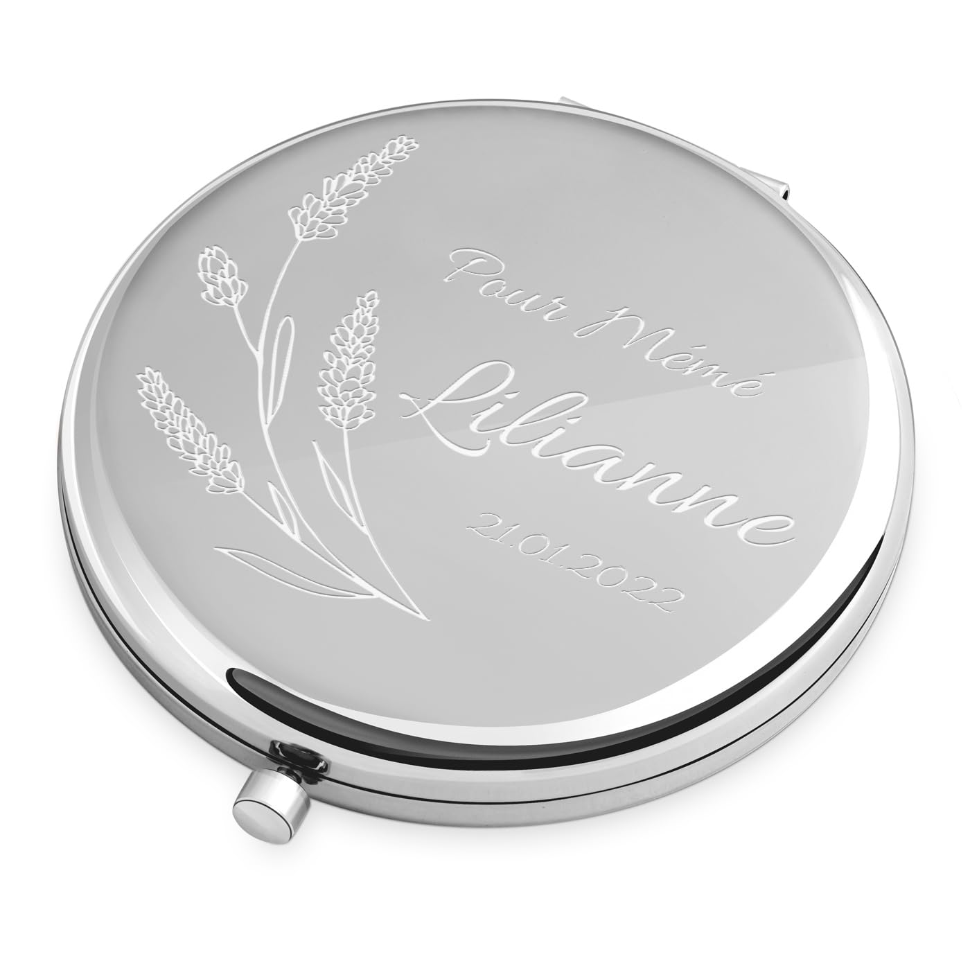 Miroir de poche personnalisé Maverton argent motif blé pour femme