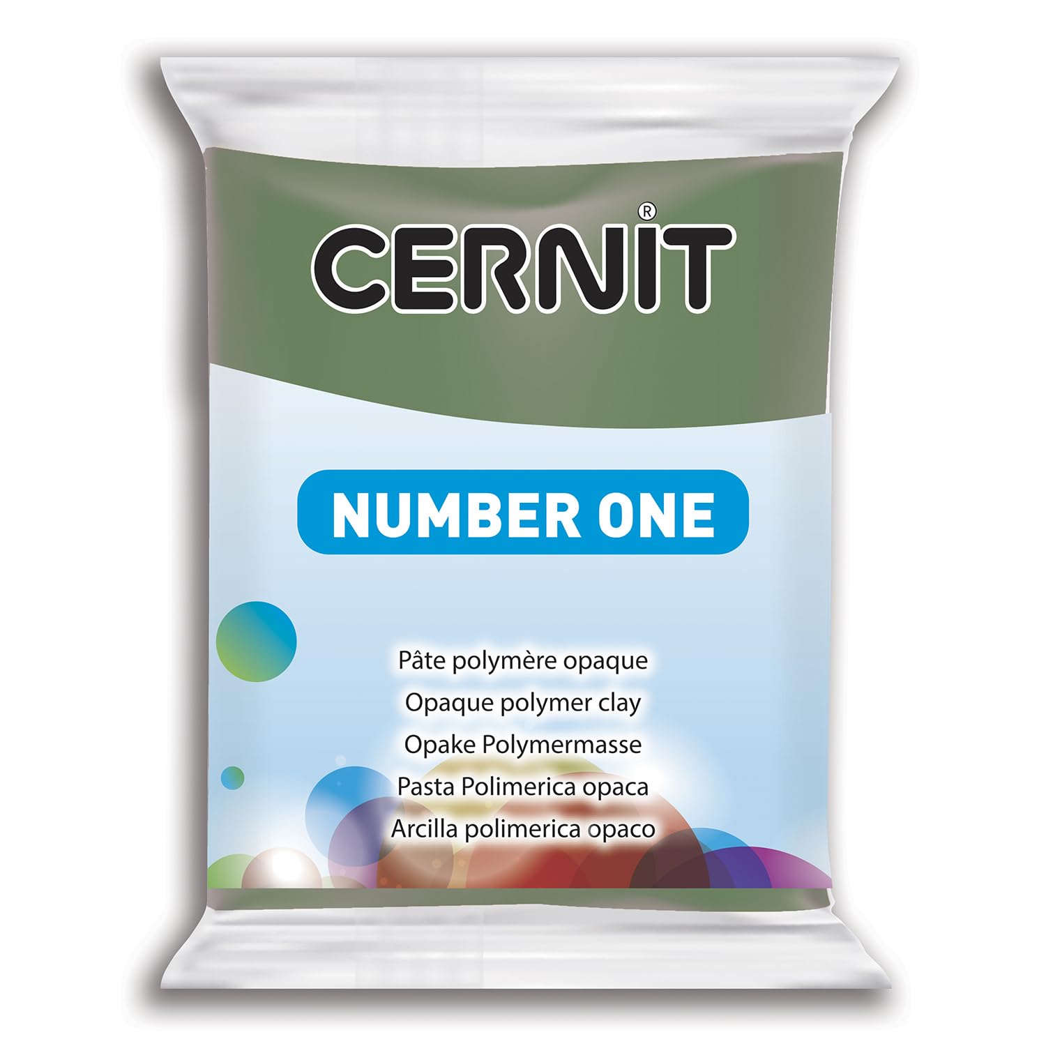 Cernit CE0900056645C - A Pack of Polymer Clay Block - Number One Range - Modelling and Baking Clay - Olive colour - 56 g block - Manufactured in Belgium โ image 1